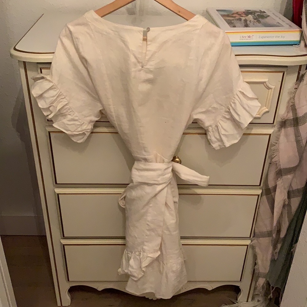 Cream Linen Ruffle Dress - Picture 2 of 2